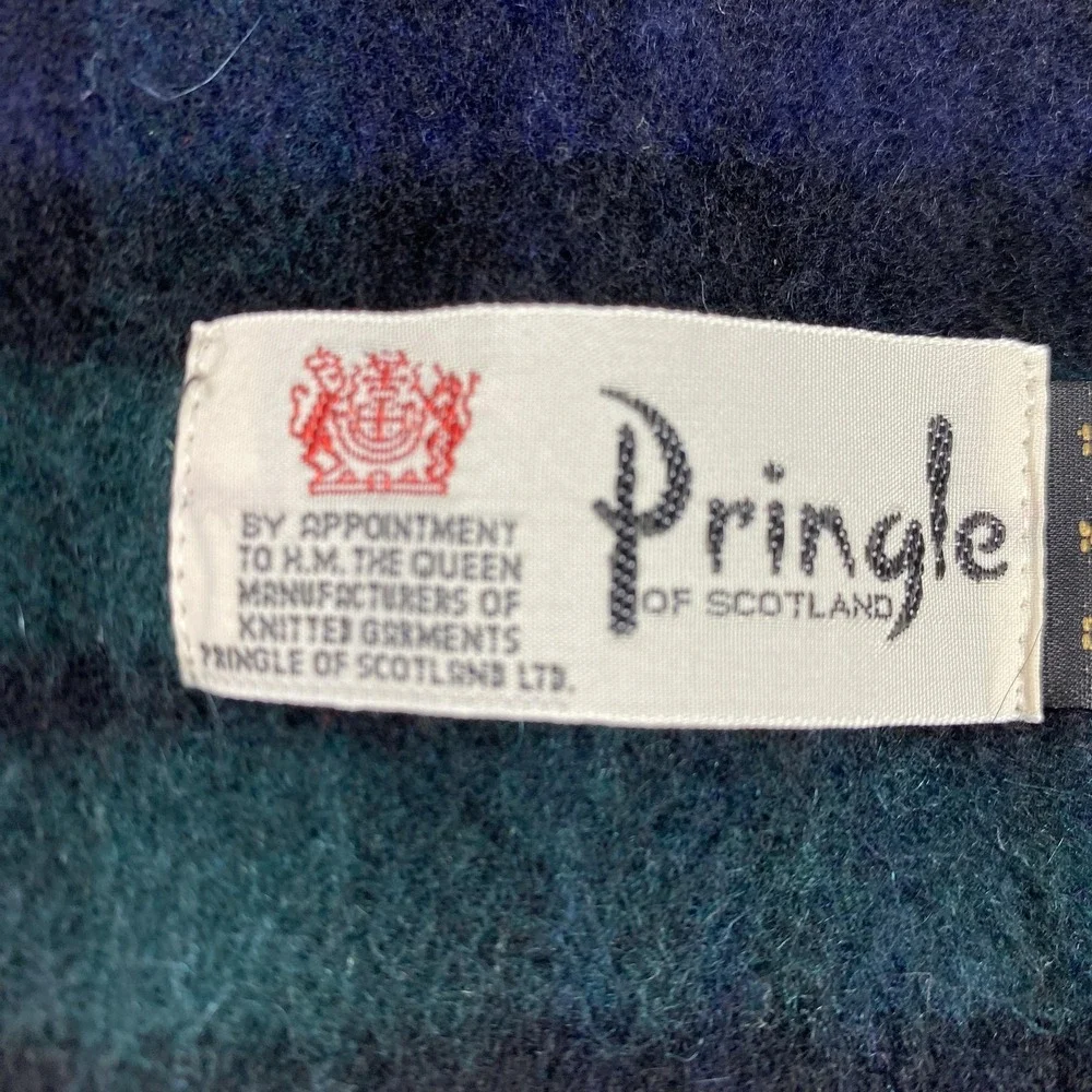 Vintage Pringle Of Scotland Scarf Womens One Size Green Cashmere‎ Plaid Fringe
